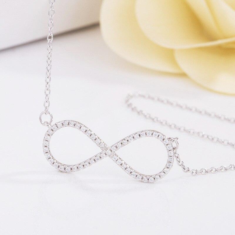 S925 Silver Necklace Pendant Temperament 8-character Diamond Inlaid Necklace Wedding Birthday Gift Jewelry