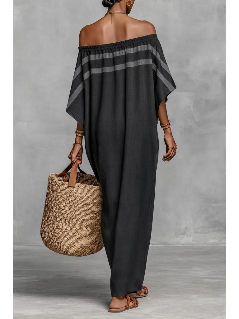 European Summer One-Shoulder Batwing Sleeve Maxi Dress for Women