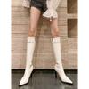 Super High Heel Boots Pointed Thin Heel Rivet Martin Boots Knight Boots High Boots Beige Stretch Boots Skinny Boots