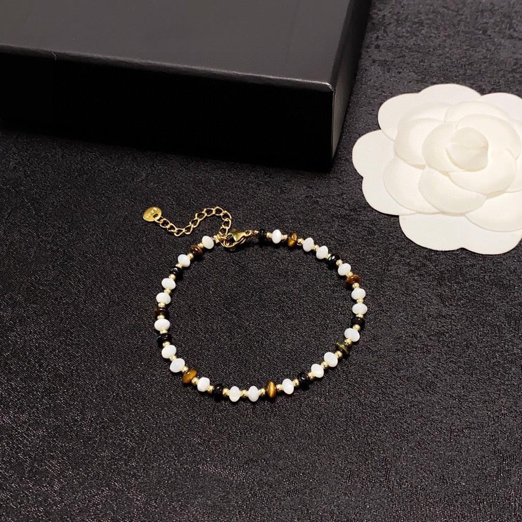 Natural Tiger Eye Stone Natural White Fritillaria Natural Agate Material Bead Bracelet, Retro High Grade Beautiful Gift Bangle