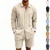 Men's Cotton And Linen Casual Long-Sleeve And Shorts Set