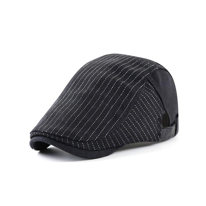 Striped Duckbill Cap for Men: British-style, patchwork design, casual and versatile beret чёрный