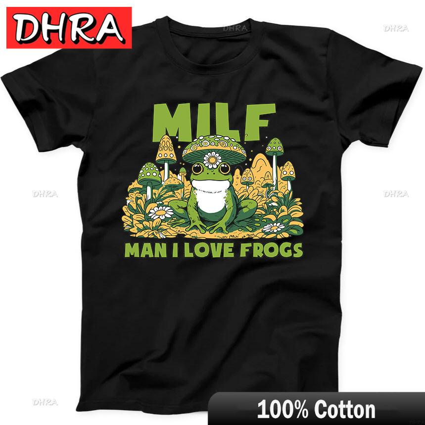 

Unisex I Love Frogs MILF Mushrooms Cute Funny Gift Tee Black T Shirt Graphic Tops Funny Cool Nostalgic Clothing TShirts Women 4XL