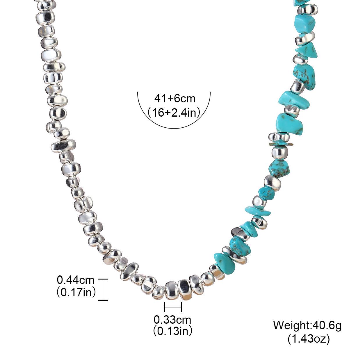 

New Chinese natural stone broken silver turquoise handmade necklace men s and women s collarbone chain versatile niche trend design