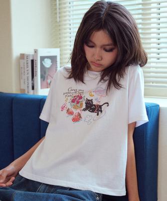 CPGN STUDIO Dtp Doodle Art Crop Short Sleeve T-Shirt White