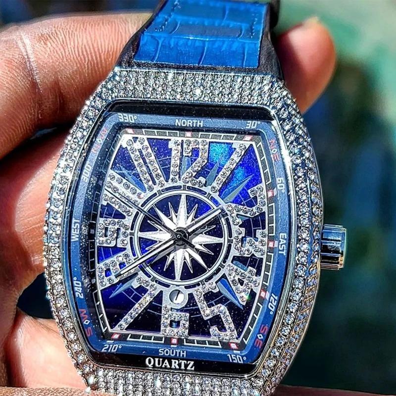 Men Wristwatch Automatic Quartz Clock Male Rhinestone Arabic Numeral Dial Watch