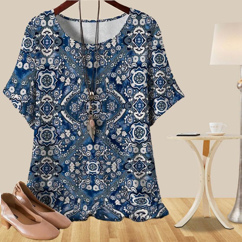 Damen Trend Lässig Locker Frühling Hemd Damen Kurzarm Floral Retro Muster Bedruckte Oberteile