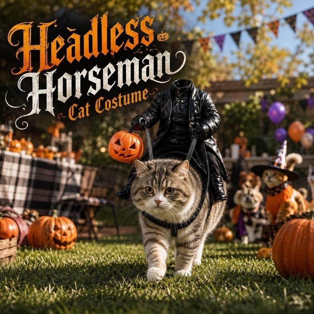 3D Halloween Pet Costume Pumpkin Cat Saddle Costume Headless Horseman Cat Costume Halloween Party