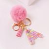 1PC Keyring Colourful A-Z Gift Tassel Key Accessory Alloy Fluffy Keychain Initial Pendant For  Bags Backpacks Glitter