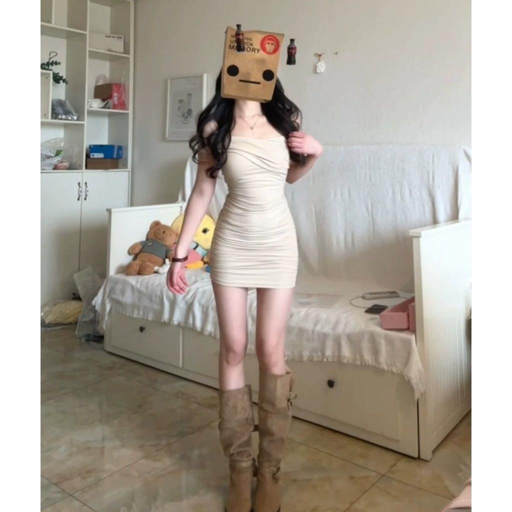 Spice girl chic pleated suspender dress women's summer temperament sexy pure desire style hip skirt waist thin skirt