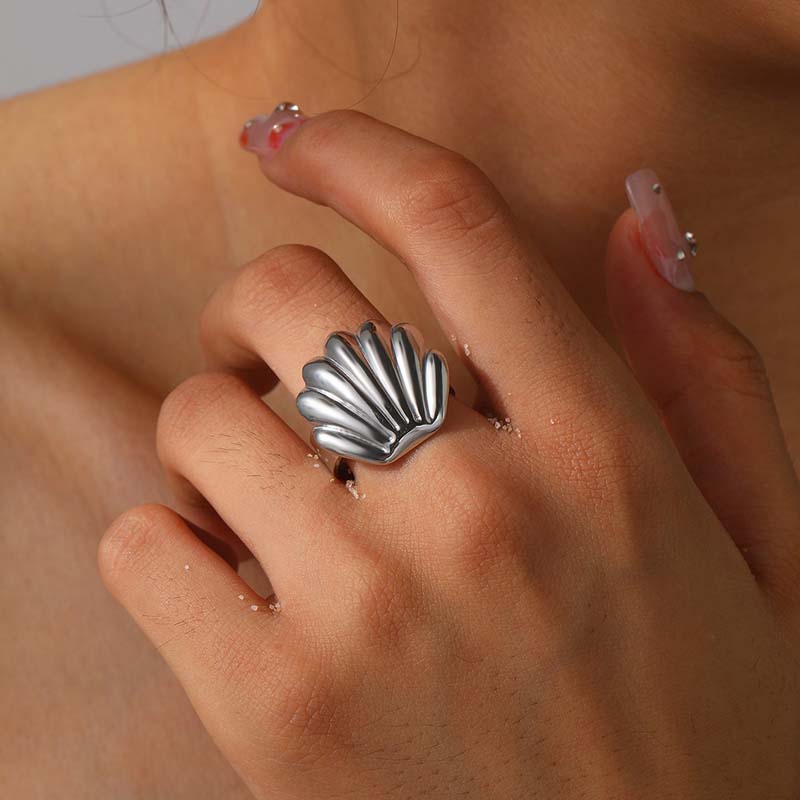Stainless Steel Metal Shell Open Rings For Women Men Vintage Gold Color Starfish Adjustable Ring Beach Party Zircon Gift