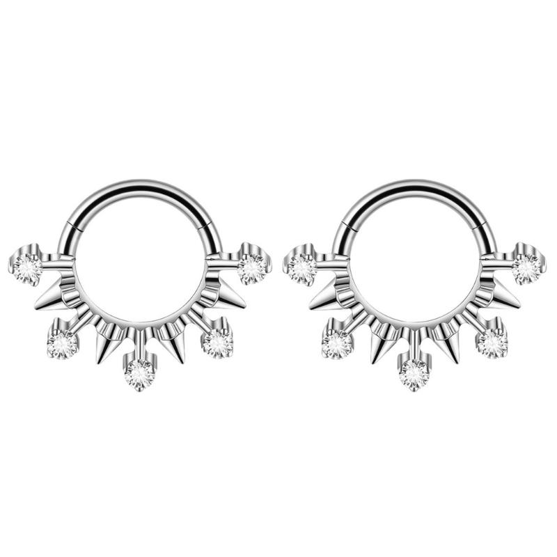 Pack of 2 Unique Geometric Shape Nose Rings Body Piercing Jewelry Seamless Design Metal Texture Polished Finish
