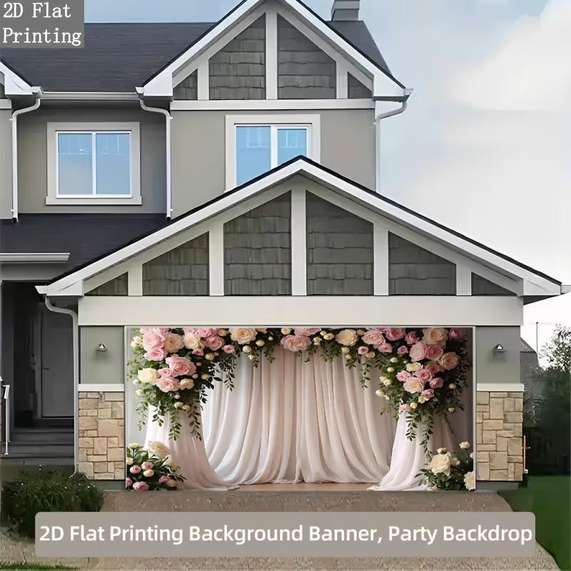 2D Romantic Floral Draped Curtain Background for Bridal Shower