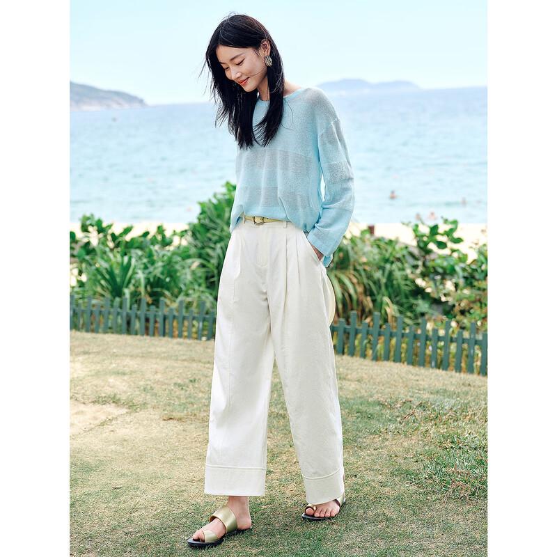 JiuZi AnNaoKou Women's Snowflake Linen Textured Long Sleeve Knit Shirt