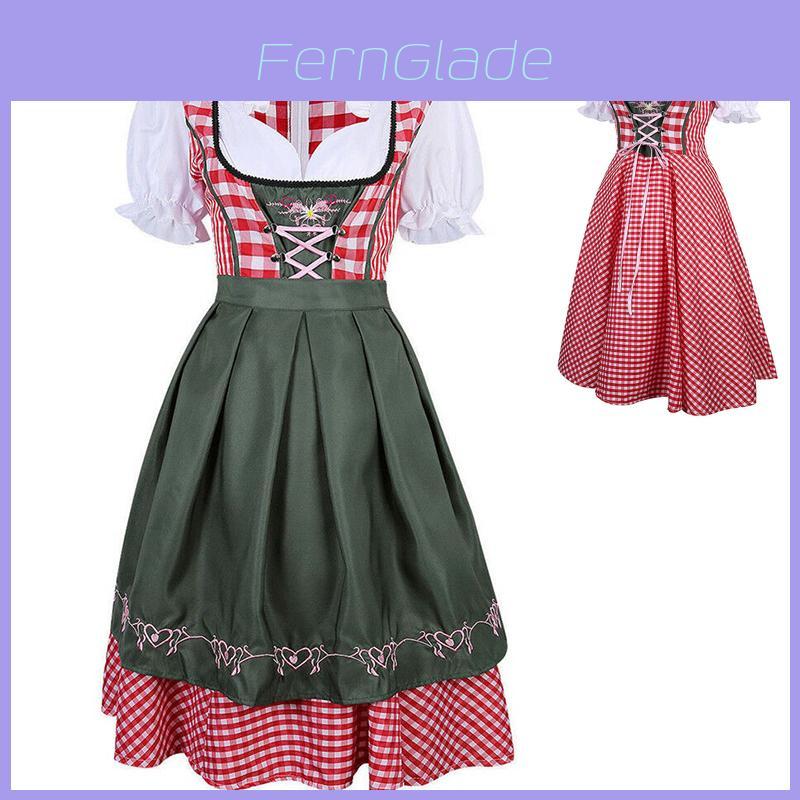 Elegant Women Oktoberfest Dress With Bavarian Dirndl Costume And Puff Sleeves
