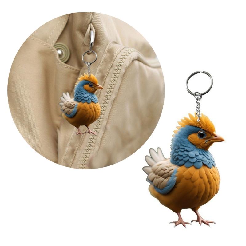 6pcs  Cartoon Chicken Keychain Decorative Backpack Accessory Christmas Keyrings