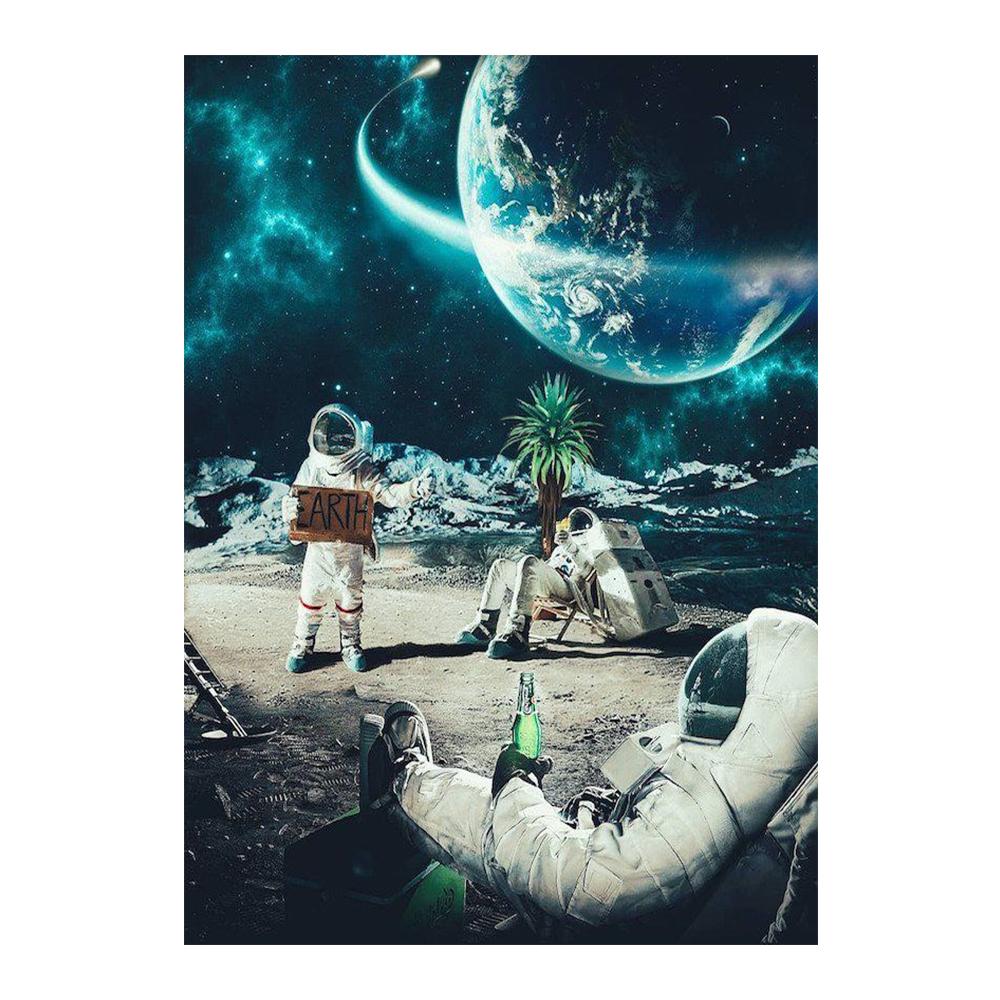 Astronaut Drinks Beer on The Moon While Watching The Earth Being Destroyed Canvas Painting Posters Prints Living Room Wall Art Pictures