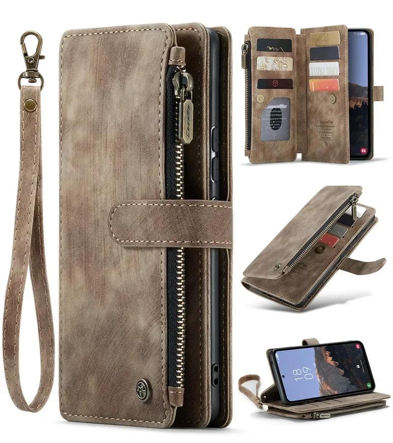 

Leather Wallet Phone Case For Samsung Galaxy A16 A36 A56 A55 A35 A25 A15 A54 A34 A24 A14 A53 A33 A23 A13 A72 A52 A71 A51 Cover Samsung Note 10 Plus коричневый