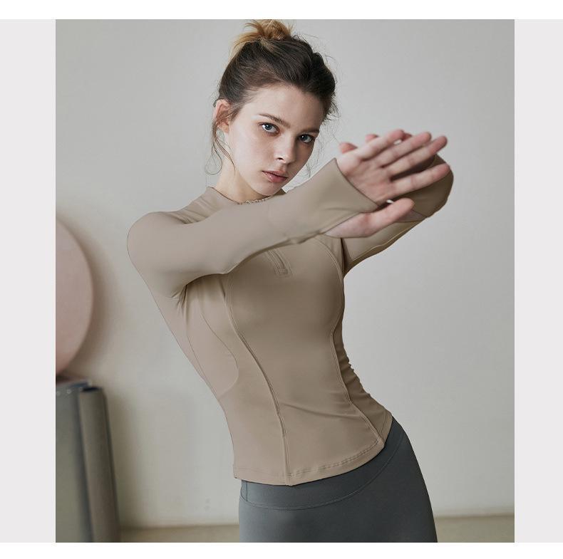 Women's Slim Fit Long Sleeve Yoga Top with Half-Zip Stand Collar