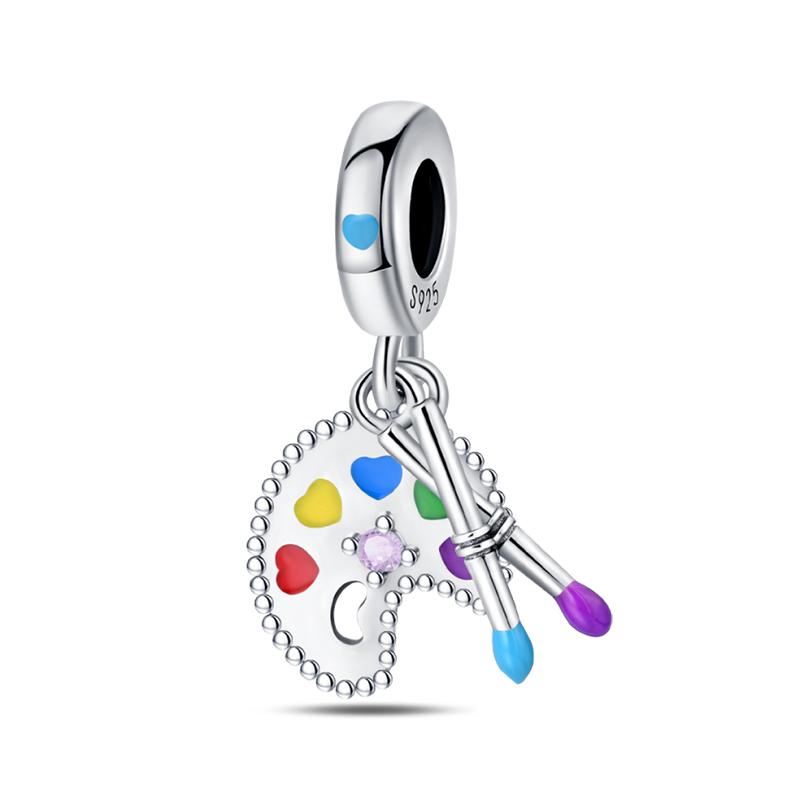 New S925 Silver Color Eggshell Painter's Palette Artist Charms Beads Fit  S925 Original Bracelets DIY Jewelry Birthday Gift