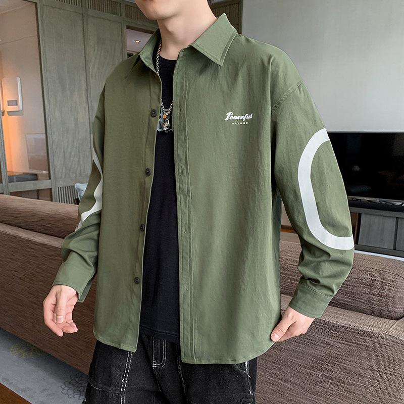 Men's Black Patchwork Striped Shirt, Casual Long Sleeve Button Down Color Block Top for Daily Wear
