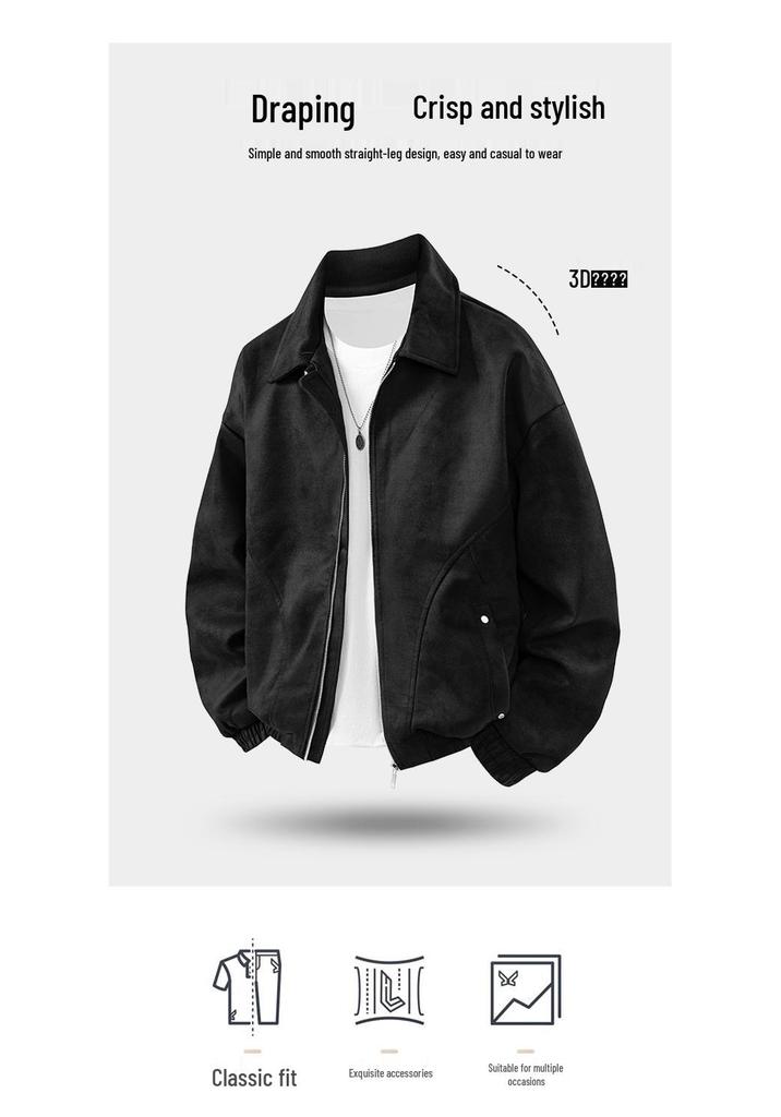 Autumn 2025 Men's Retro Suede Jacket - Loose Lapel Maillard Top
