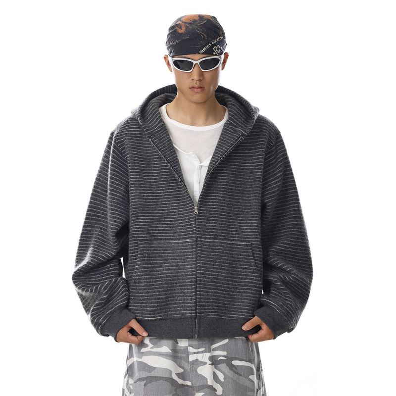 American Retro Striped Hooded Sweatshirt for Men and Women, New Autumn Design, Niche Loose and Lazy Style Long-Sleeved Jacket