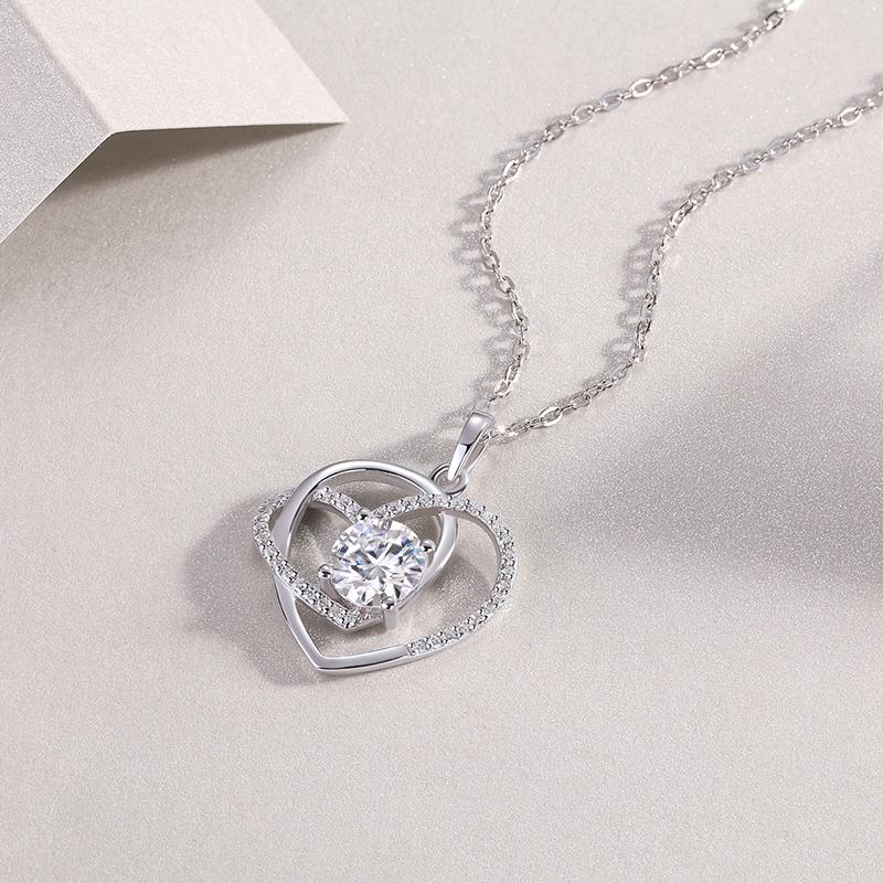 925 Sterling Silver Double Heart Moissanite Necklace Jewelry for Women D Color Fine Jewelry Daily Fashion Necklace
