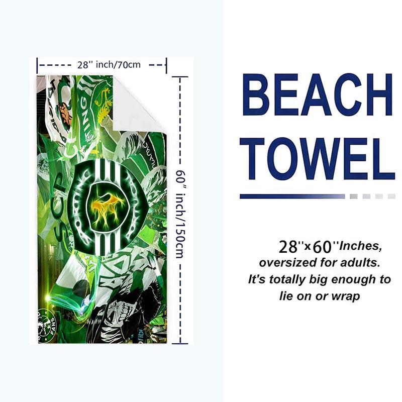 Sporting CP Logo Print Beach Towel, Large Soft Quick Dry Towel for Beach Camping Swimming