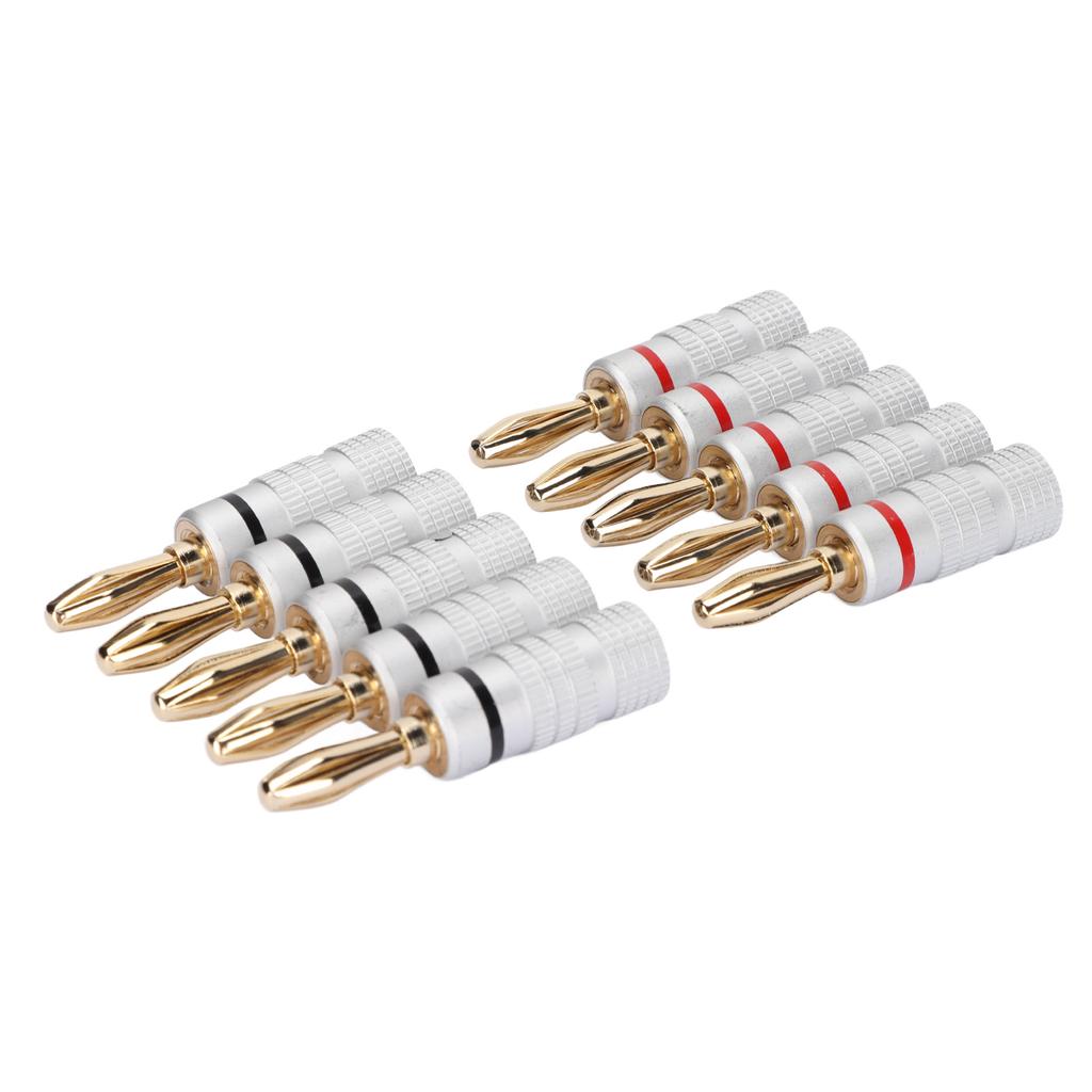 10Pcs Sound Banana Plug 24k Gold Dual Screw Lock Speaker Connector for Speaker Wires Home Theater