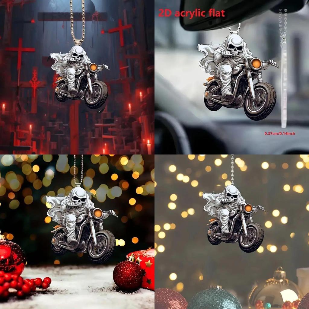 Halloween Skull Themed Riding Motorcycle Pattern Pendant For Decor Holiday