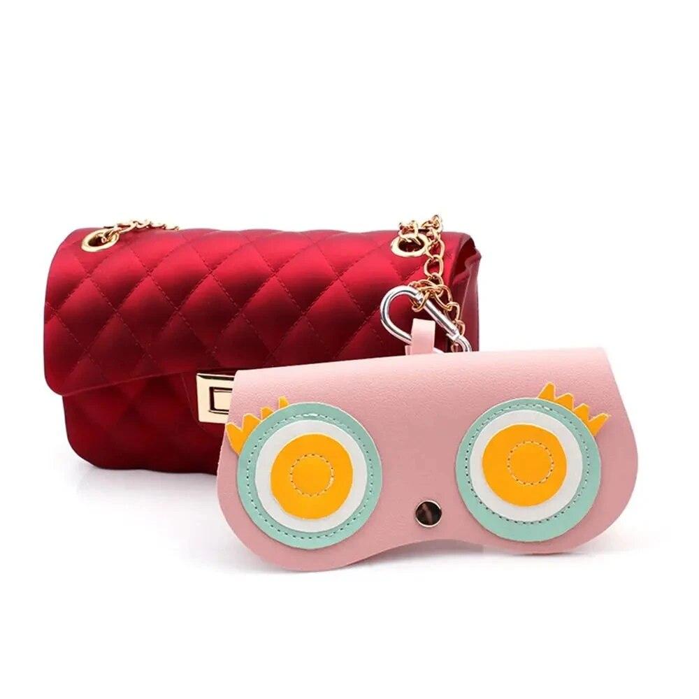 Custodia Portatile per Occhiali da Sole da Donna a Fumetti in Pelle PU Custodia per Occhiali Occhiali da Sole Sacchetti Carini Protettivi
