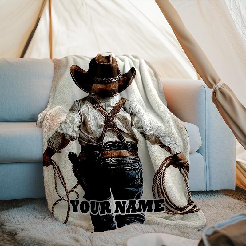 1PC Custom Name Cowboy Dreams Outdooor Flannel Blankets Throw Blanket All-Season Throw Gift Bedspread for Couch, Bed, Camping Holiday Birthda