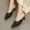 Fashion Pointed Toe Mesh Women Slippers Mules Shoes Woman Summer Heeled Sandals 2025 Fashion Shallow Loafers Sexy Pumps Dress Sandalias