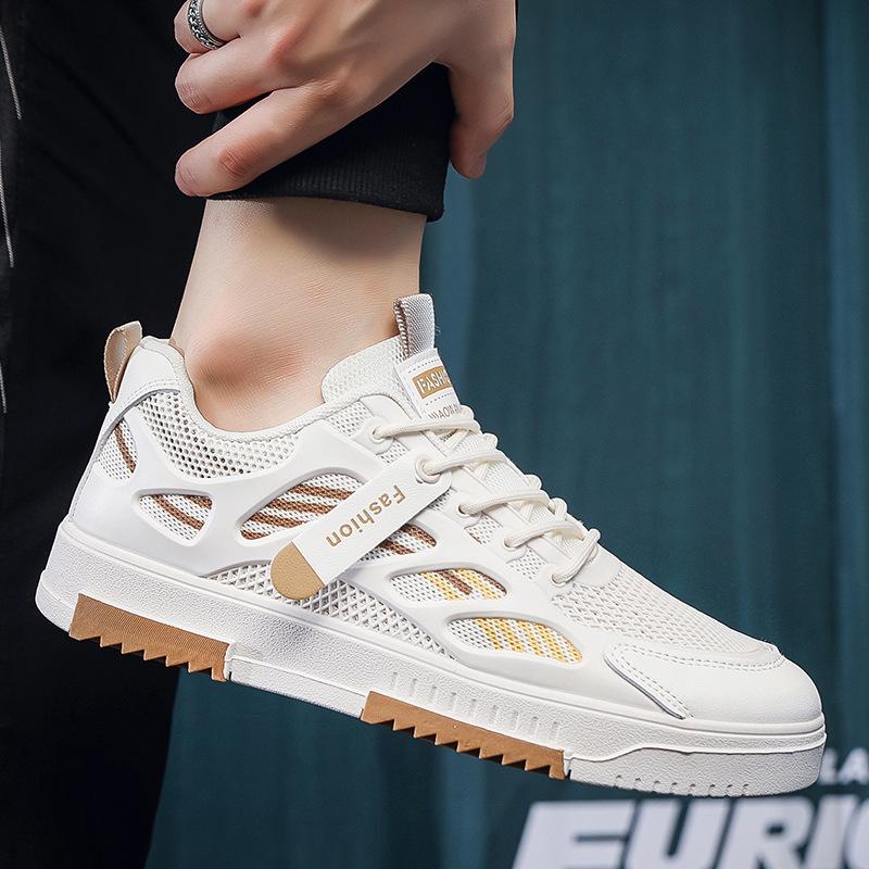 2025 new little white shoes summer breathable mesh board shoes men's hollow mesh sports casual wear-resistant tide shoes non-slip