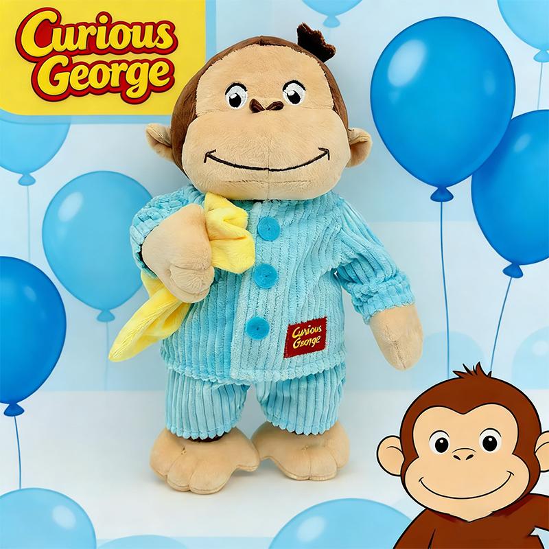34CM New Cartoon Anime Curious George Plush Toy Monkey Stuffed Animal Doll Soft Game Peripheral Kid Fan Birthday Accompany Gifts