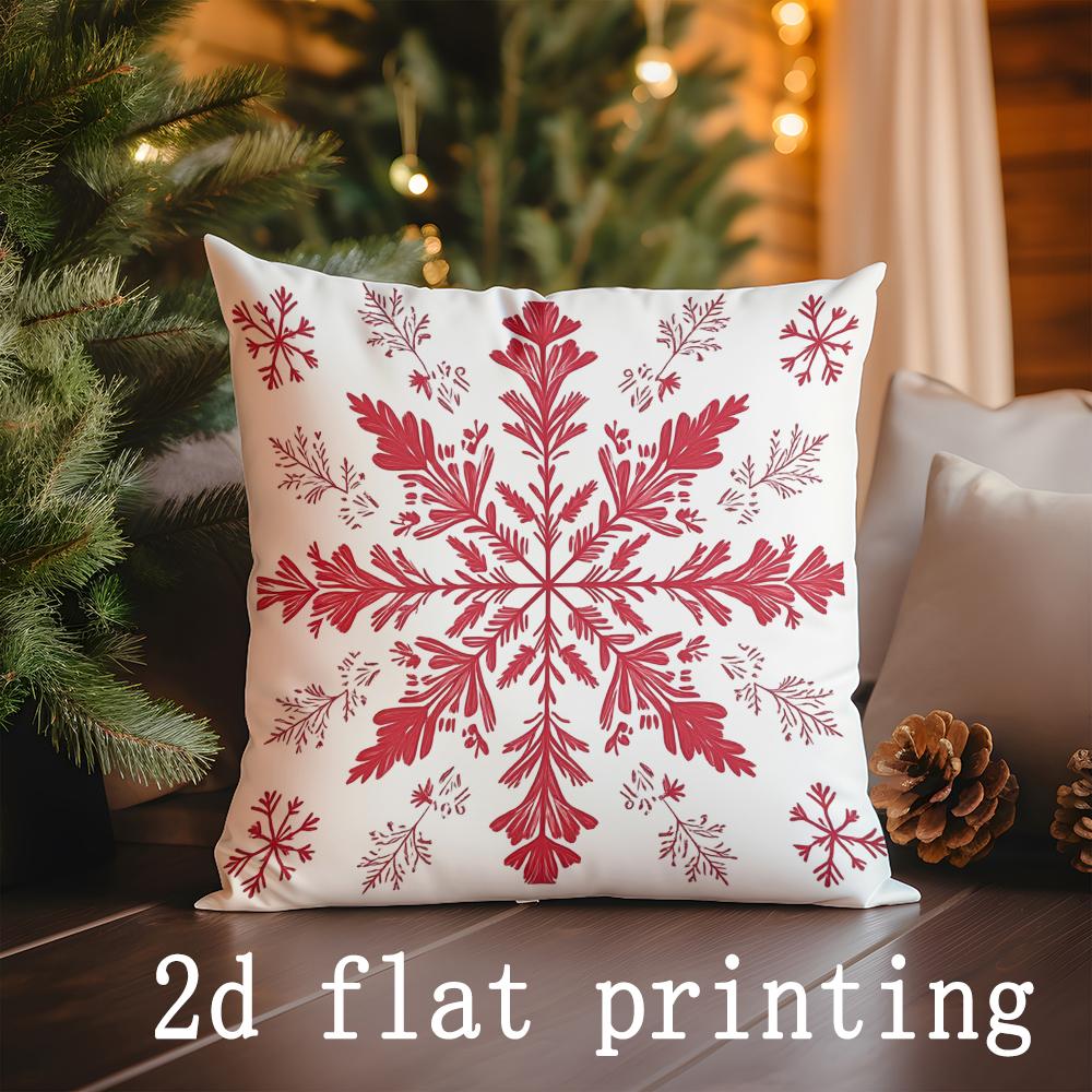Heimdeko Weihnachten Rote Schneeflocken & Bäume Kissenbezüge Muster Kissenbezug Geeignet für Sofa Schlafzimmer Auto Kissenbezug