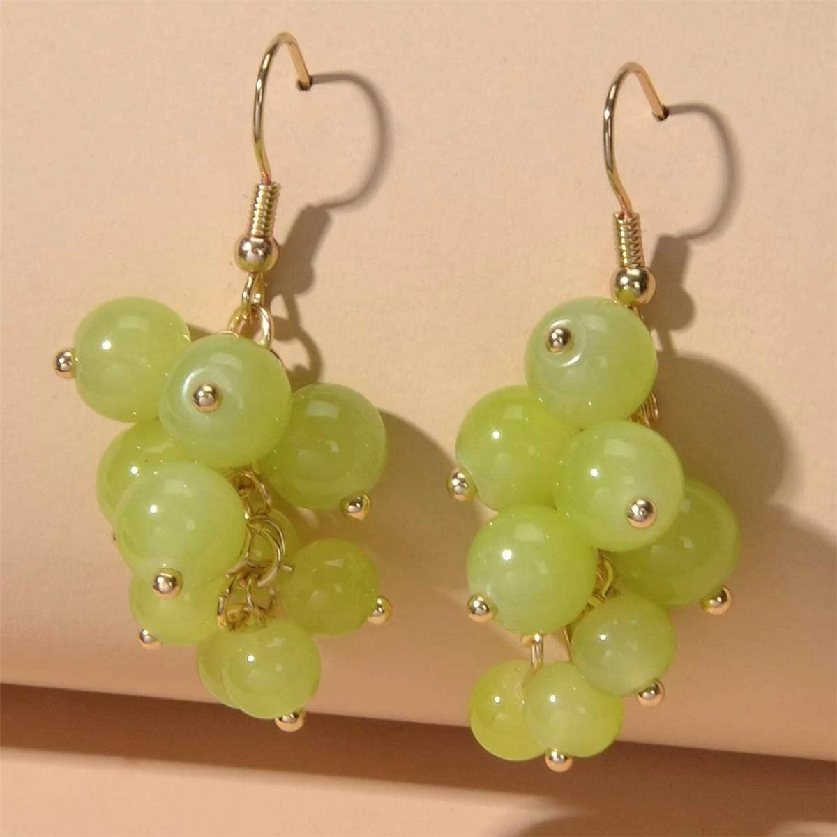 

Серьги с зеленым виноградом Mori, маленькие свежие нишевые ушные крючки, маленькие женские серьги со свежими фруктами зелёный