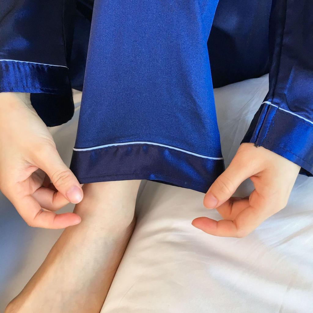 Langärmliges Pyjama-Set aus Seidenimitat mit Revers für Damen in Übergröße