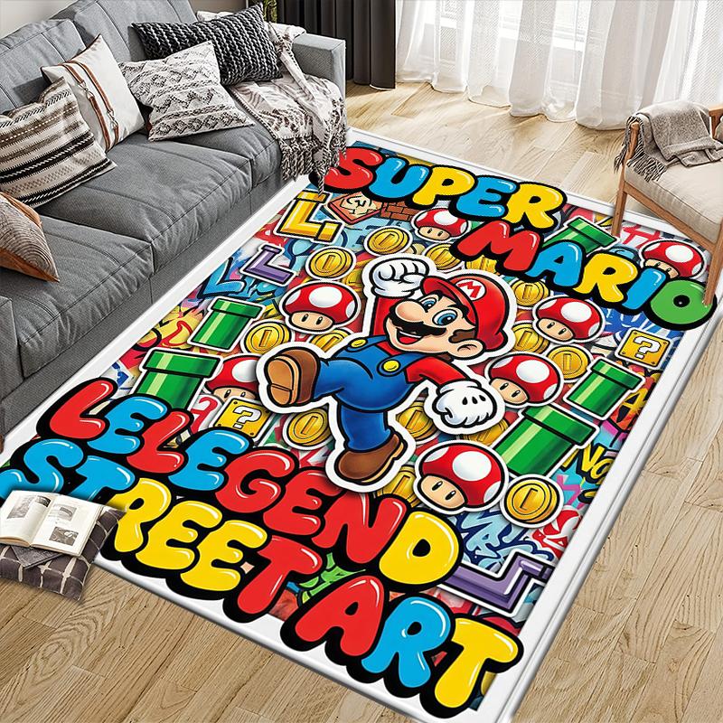Mario Home Sofa Decoration for Living Room & Bedroom, Non‑Slip Play Flannel Floor Mat for Game Room