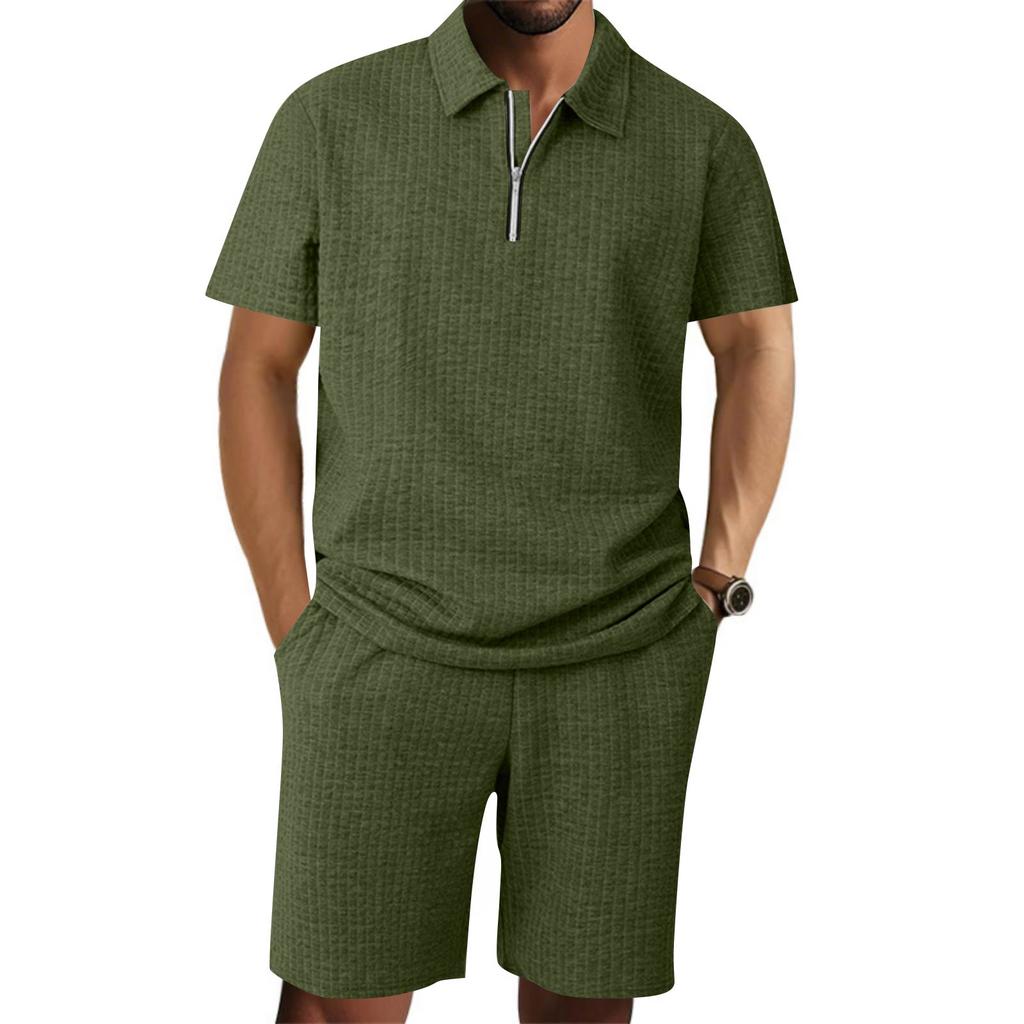 Men's New Collared Short-sleeve Shirt And Shorts Casual Sports Set