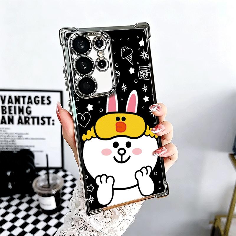 Cartoon Bear B-Browns C-Conys Plating Phone Case For Samsung Galaxy S24 S25 FE S26 Edge S23 Ultra S22 S21 Plus S20 Anti-Fall Air