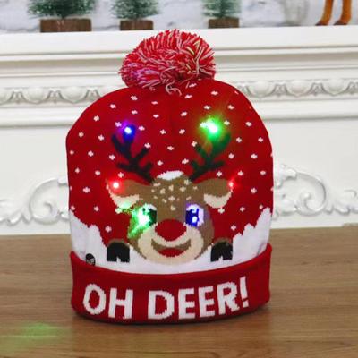 Knitting Hat with LED Lights Santa Claus Deer Christmas Tree Pattern Winter Illuminated Hat Festive Atmosphere Accessory