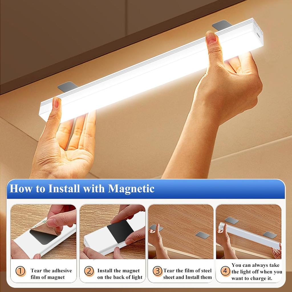 8-Zoll LED-Unterschrankleuchte mit Bewegungssensor und magnetischer Montage, wiederaufladbar, 1/2/4/8er-Pack für Kleiderschrank, Schrank, Küche und Garderobe