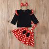 Girl Dress with Headband Baby Clothing Set Kid Dots Cosplay Tops and Skirt Children Black Red Outfit Minnie Bowknot Costume
