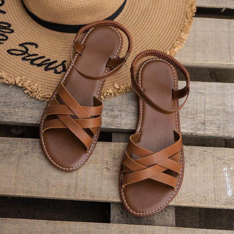 Large Size Summer New Cross-strap Fashionable Flat-bottomed Beach Sandals European and American Women's Shoes