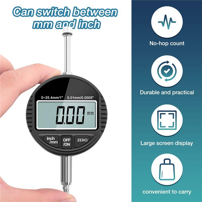 Digital Dial Indicator DTI 0.01Mm/.0005" Range 0-25.4Mm/1" Clock Gauge