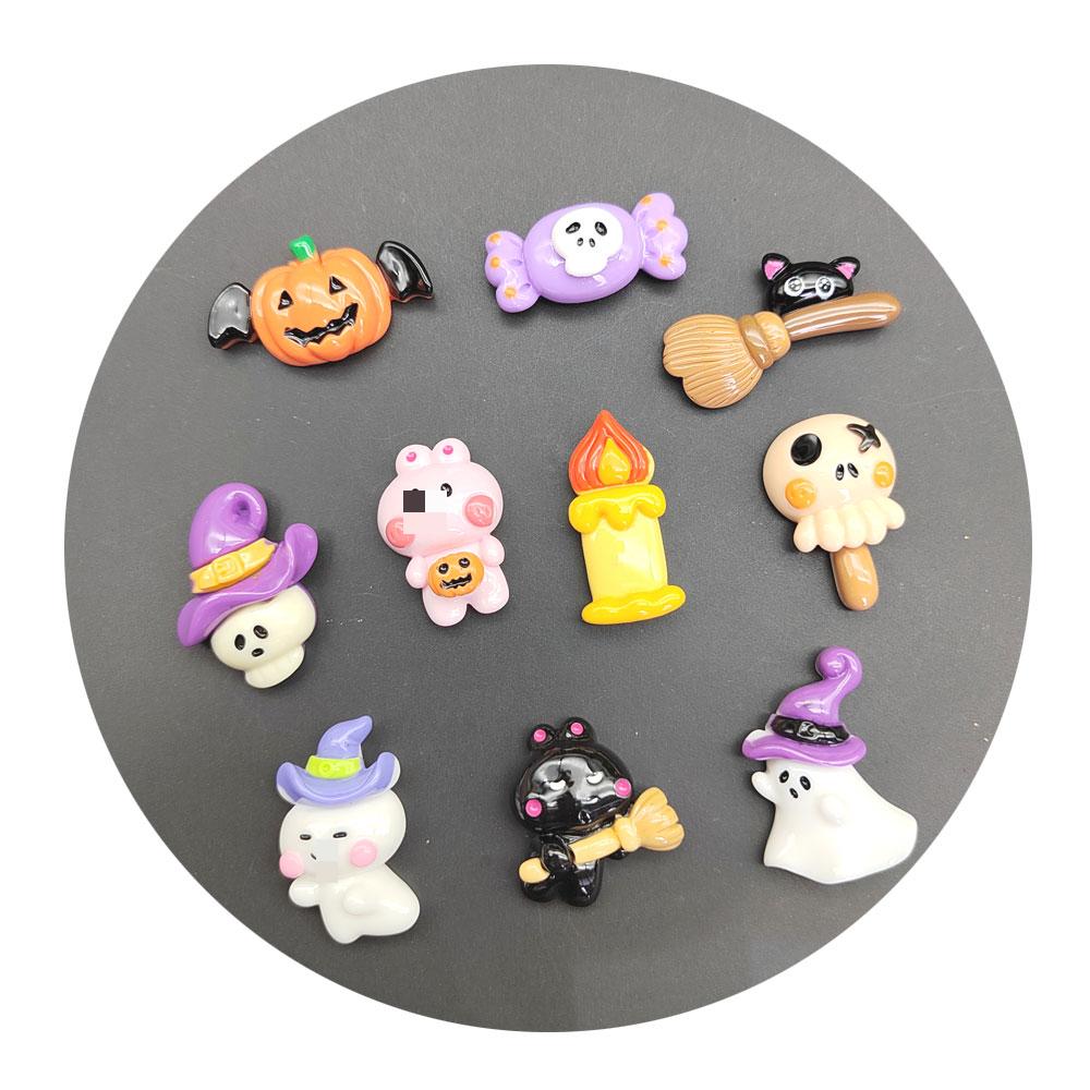Halloween Theme Resin Pumpkin Bear Ghost Candle Cabochons Party Home Decor Hair Bow Center Ornament Jewelry Beads