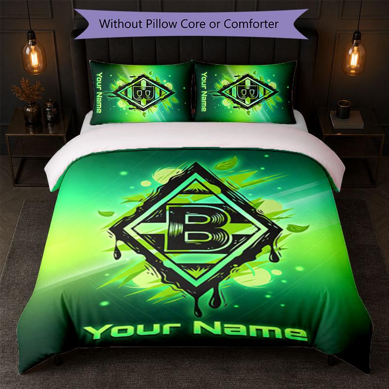 Juego de Ropa de Cama con Nombre Personalizado Borussia Mönchengladbach 1 Funda Nórdica + 2 Fundas de Almohada Logo de Fútbol Regalo Personalizado para Ocasión Especial Decoración de Dormitorio