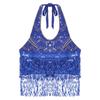 Essential Training Top for Belly Dancers: Supportive Halter Crop Top with Sequins, Lace-up Back & Tassel Details
